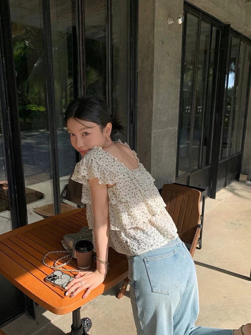 Floral Print Flounce Crop Tops